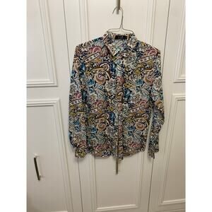 SSLR Men's Paisley Print‎ Long Sleeve Button-Up Shirt Multicolor Medium